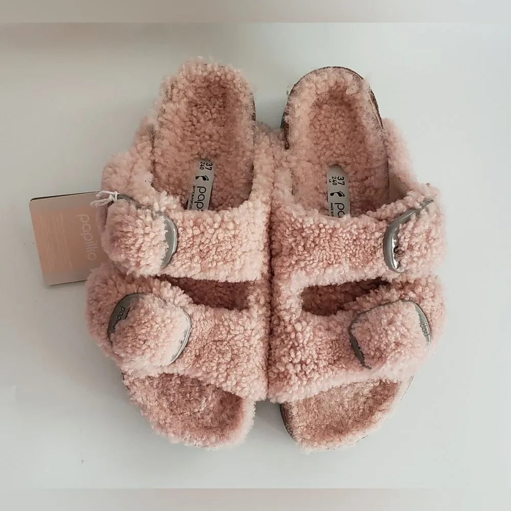 NWT Birkenstock Papillio Big Buckle Teddy Crystal Rose